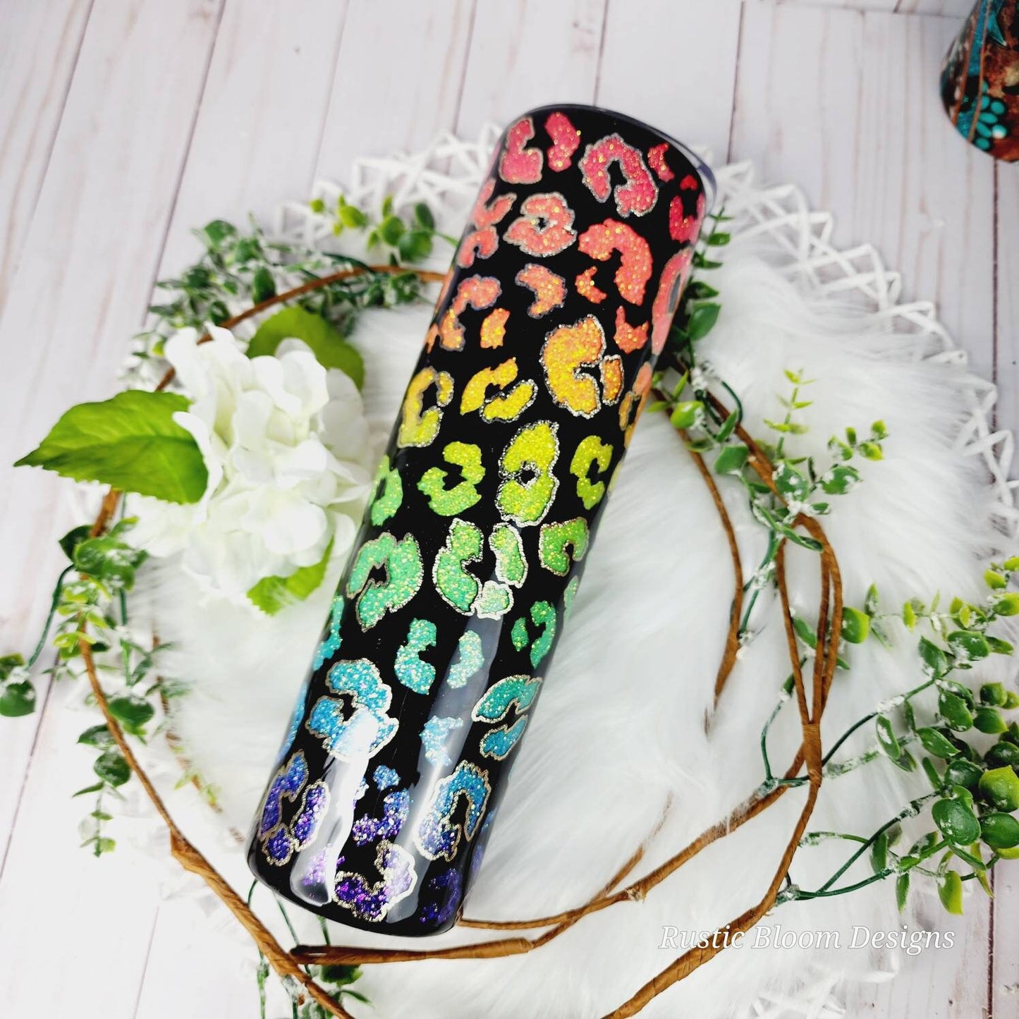Leopard Rainbow Glitter Peekaboo Tumbler gift for her Cheetah Print Custom Personalized Tumbler Epoxy ombre to go mug insulated Travel mug