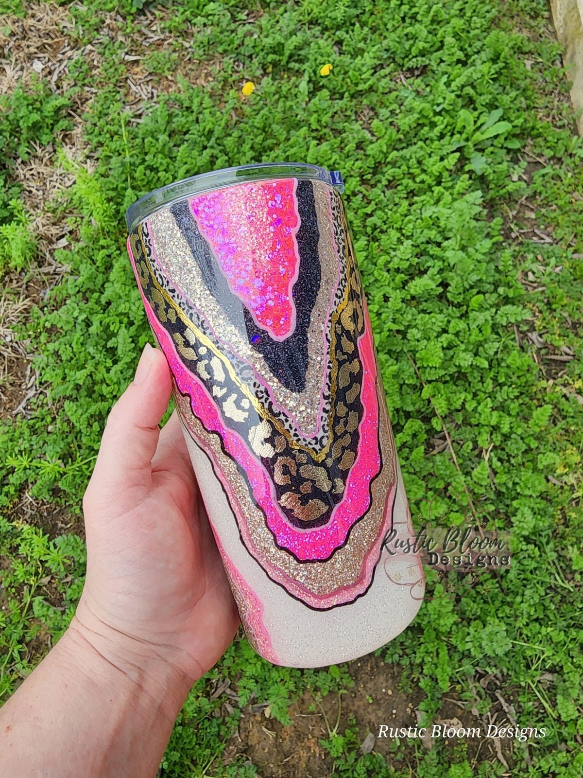 Geode Glitter Tumbler Pink Geode Tumbler Leopard Geode Cheetah Print Tumbler Custom Tumbler Personalized Epoxy Tumbler Sparkle Mug To Go