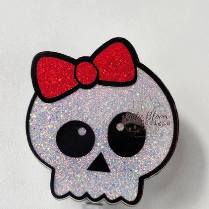 Skull Bow Glitter Badge Reel Halloween Interchangeable Name Tag Work ID Holder Personalized Nurse Gift for Teacher holiday Badge