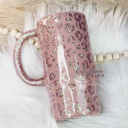 Glitter Pink Peekaboo Leopard Print Cheetah Tumbler Custom Gift for Her Travel Mug Personalized Insulated Coffee Cup with Handle Hot Drinks