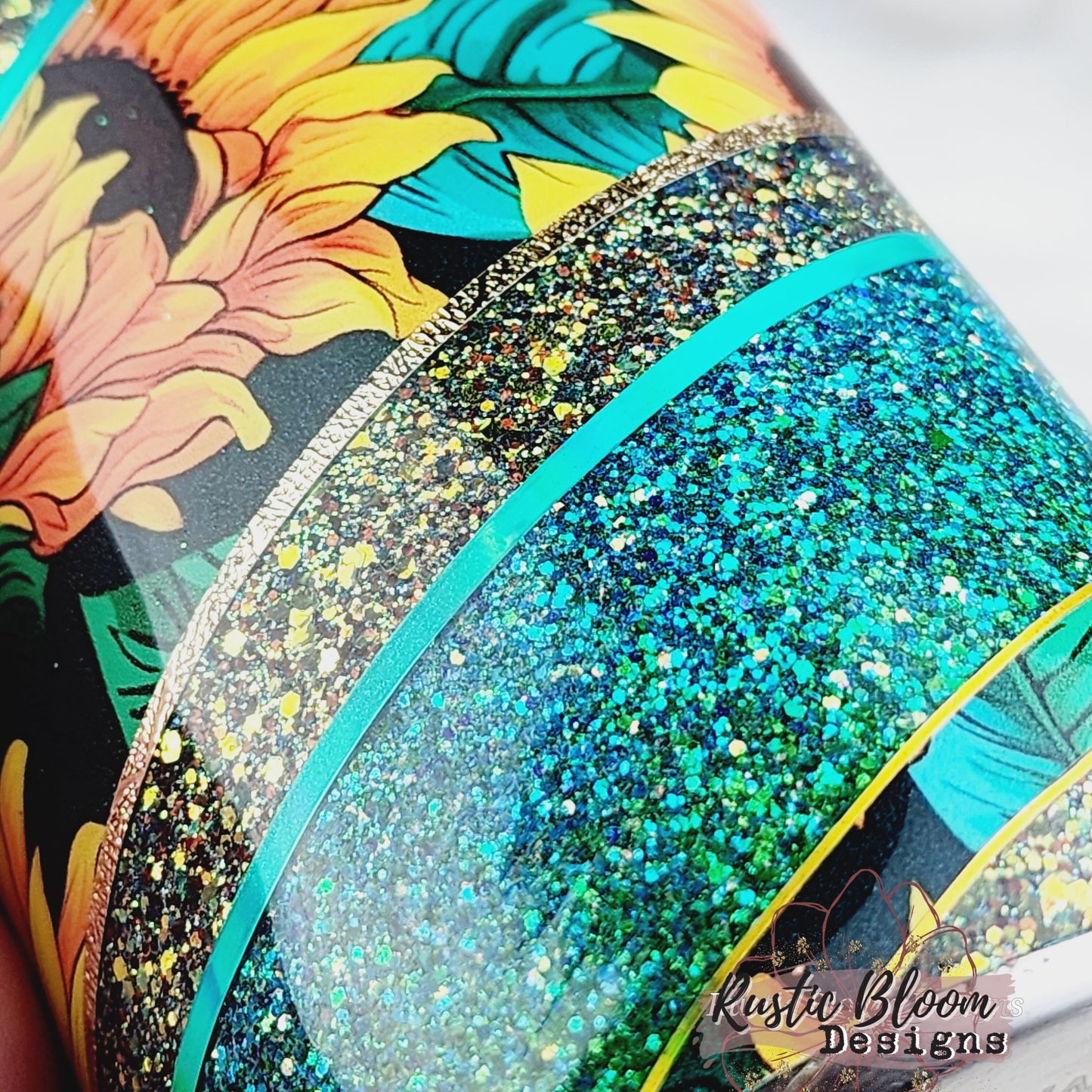 Glitter Sunflower VSplit Tumbler Gift for Her Custom Cups Personalized gifts Teal  VSplit 30oz Ready-to-ship