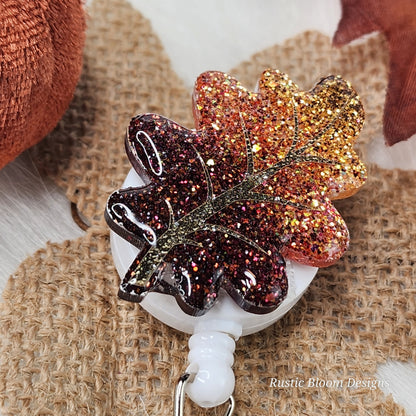 Fall Leaf Glitter Badge Reel Interchangeable Name Tag Work ID Holder Personalized Nurse Gift for Teacher Holiday Badge Seasonal Badge