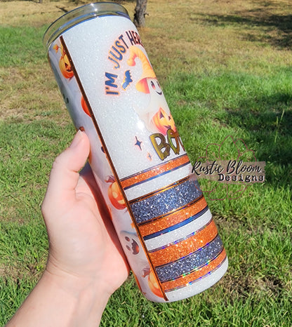 Cute Ghost Pumpkin Glitter insulated Custom Halloween Tumbler Spooky Season insulated 20oz tumbler. tumbler to go. Custom Glitter mug
