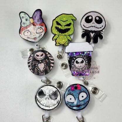 Nightmare Before Christmas inspired Pumpkin King Glitter Retracatable Badge Reel Custom Personalized Nurse Cute Badge Reel