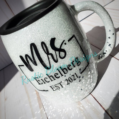 GLITTER Bride and Groom Tumbler Bridal Party Gift Mrs. MR. Personalized Bride To Be Custom Tumbler Wifey Hubby Coffee mug Can Coozie wedding