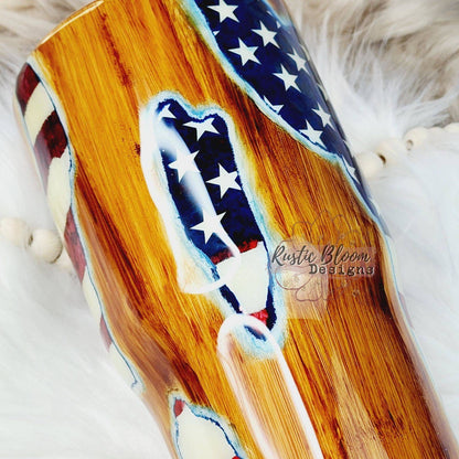 American Flag Tumbler Wood Grain Tumbler 30oz Tumbler peekaboo Woodgrain American Flag cup Husband Tumbler Personalized mug Guy Gift Dad mug