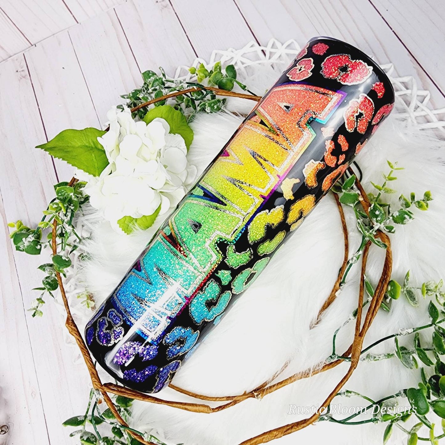 Leopard Rainbow Glitter Peekaboo Tumbler gift for her Cheetah Print Custom Personalized Tumbler Epoxy ombre to go mug insulated Travel mug