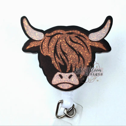 HIGHLAND Cow Glitter Badge Nurse Name Holder Custom Gift For Her Work ID holder Western