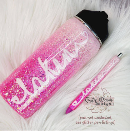 Hot Pink Neon Ombre Glitter Tumbler with Handle Straw Personalized Custom Travel Coffee Mug Gift for Mother's Mama Cup Girly Sparkly Epoxy