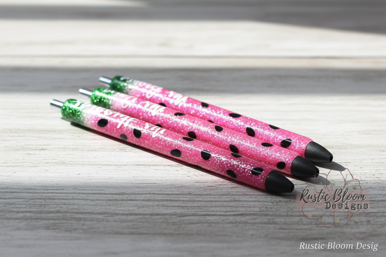 Personalized Glitter Gel Pen | Custom Watermelon Epoxy Pen | Nurse, Teacher & Gift Pen