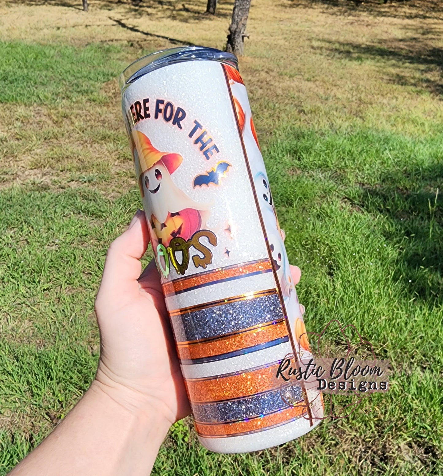 Cute Ghost Pumpkin Glitter insulated Custom Halloween Tumbler Spooky Season insulated 20oz tumbler. tumbler to go. Custom Glitter mug
