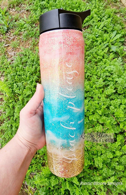 Personalized Beach Pastel Glitter Tumbler Personalized Custom Travel Coffee Mug Gift for Mother's Mama Cup Girly Sparkly Epoxy with Handle