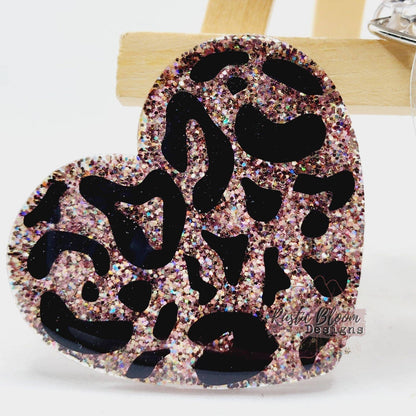 Heart Shaped Leopard Print and glitter Badge Reel