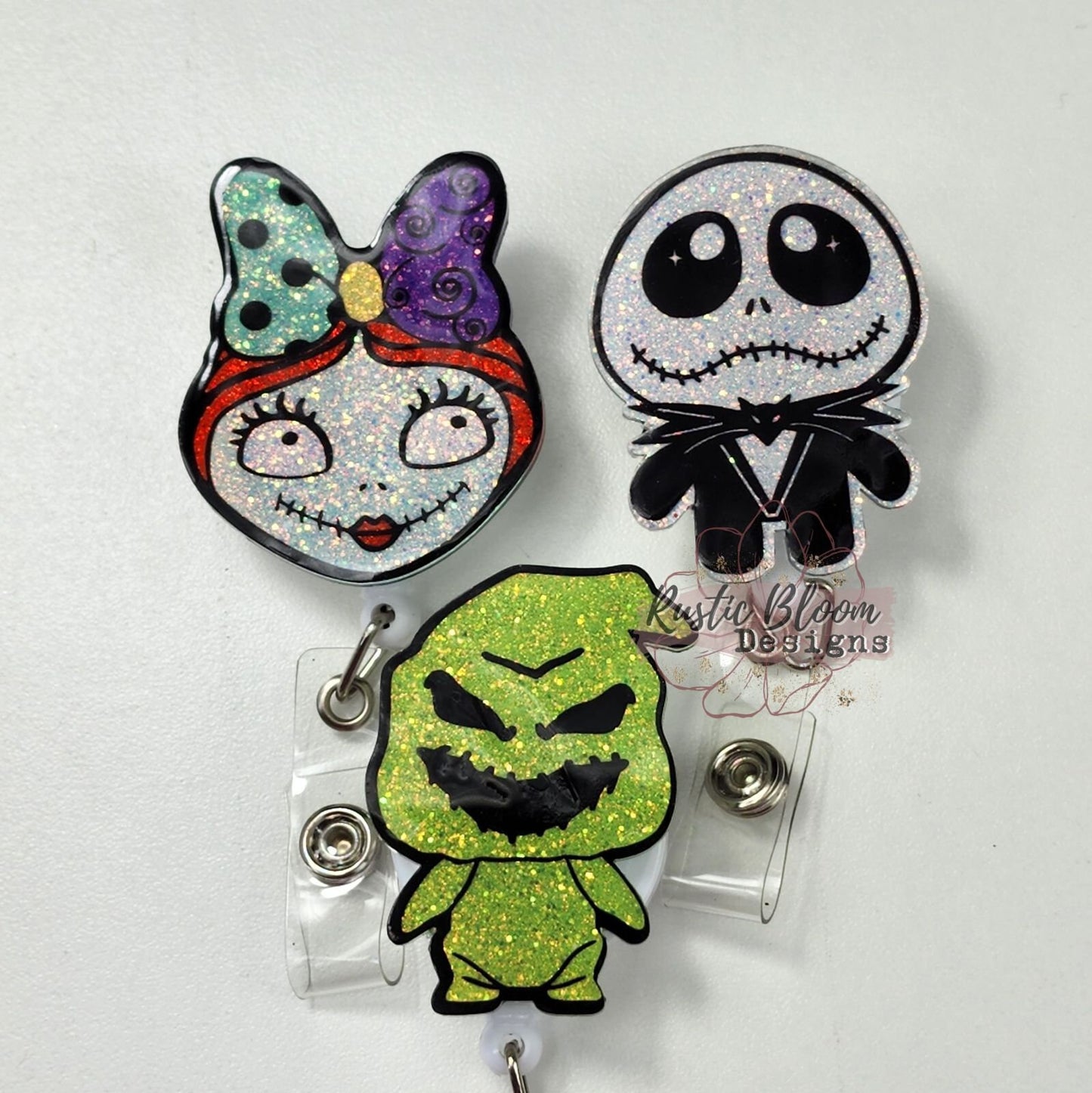Sally Nightmare Before Christmas inspired Sally Glitter Retracatable Badge Reel Custom Personalized Nurse Cute Badge Reel