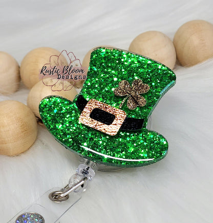 Glitter Leprechaun Hat St Patrick's Day Badge Reel