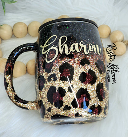 Gold & Black Ombre Leopard Print Glitter Tumbler | Rustic Bloom Designs