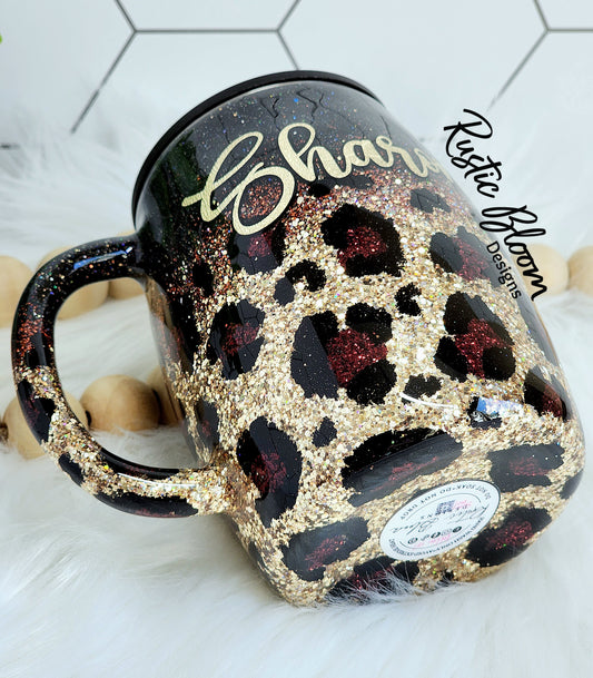 Gold & Black Ombre Leopard Print Glitter Tumbler | Rustic Bloom Designs