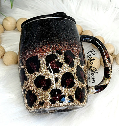 Gold & Black Ombre Leopard Print Glitter Tumbler | Rustic Bloom Designs