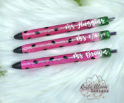 Personalized Glitter Gel Pen | Custom Watermelon Epoxy Pen | Nurse, Teacher & Gift Pen