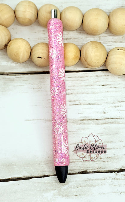 Personalized Daisy Glitter Gel Pen, Epoxy flower Nurse Gift Pen, Teacher Gift Custom Gift for her, Planner accessories