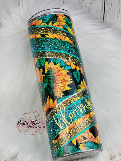 Glitter Sunflower VSplit Tumbler Gift for Her Custom Cups Personalized gifts Teal  VSplit 30oz Ready-to-ship