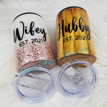 GLITTER Bride and Groom Tumbler Bridal Party Gift Mrs. MR. Personalized Bride To Be Custom Tumbler Wifey Hubby Coffee mug Can Coozie wedding