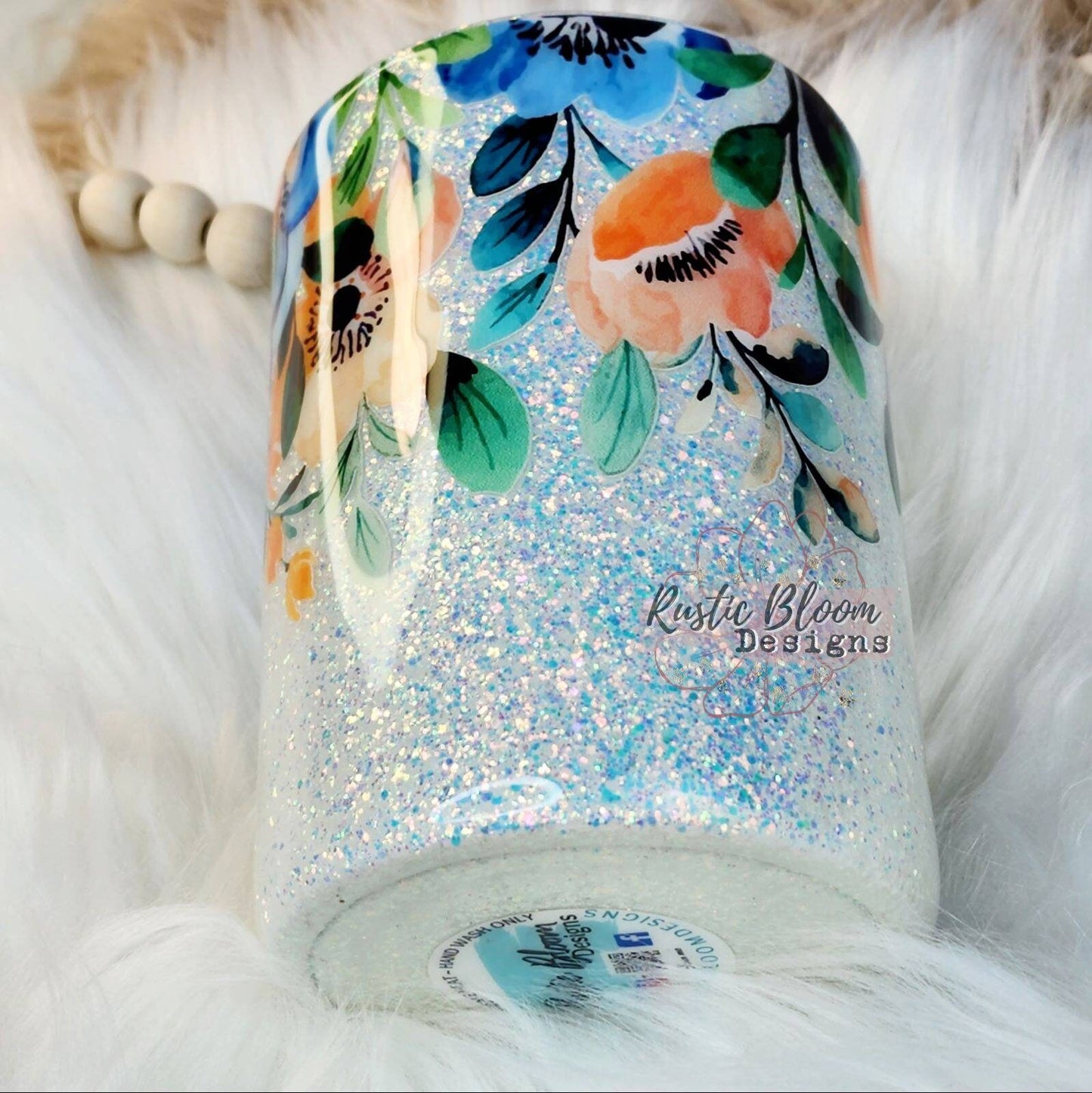 Glitter White  Floral Can Coozie stainless steel can  gift for her custom epoxy tumbler insulated drink cooler personalized tumbler