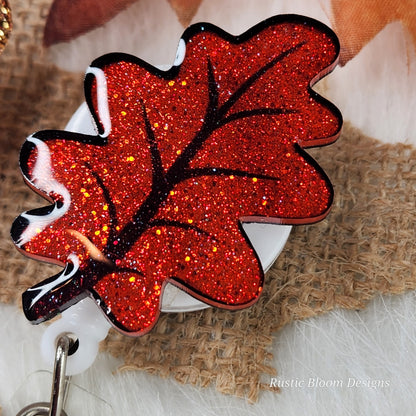 Fall Leaf Glitter Badge Reel Interchangeable Name Tag Work ID Holder Personalized Nurse Gift for Teacher Holiday Badge Seasonal Badge