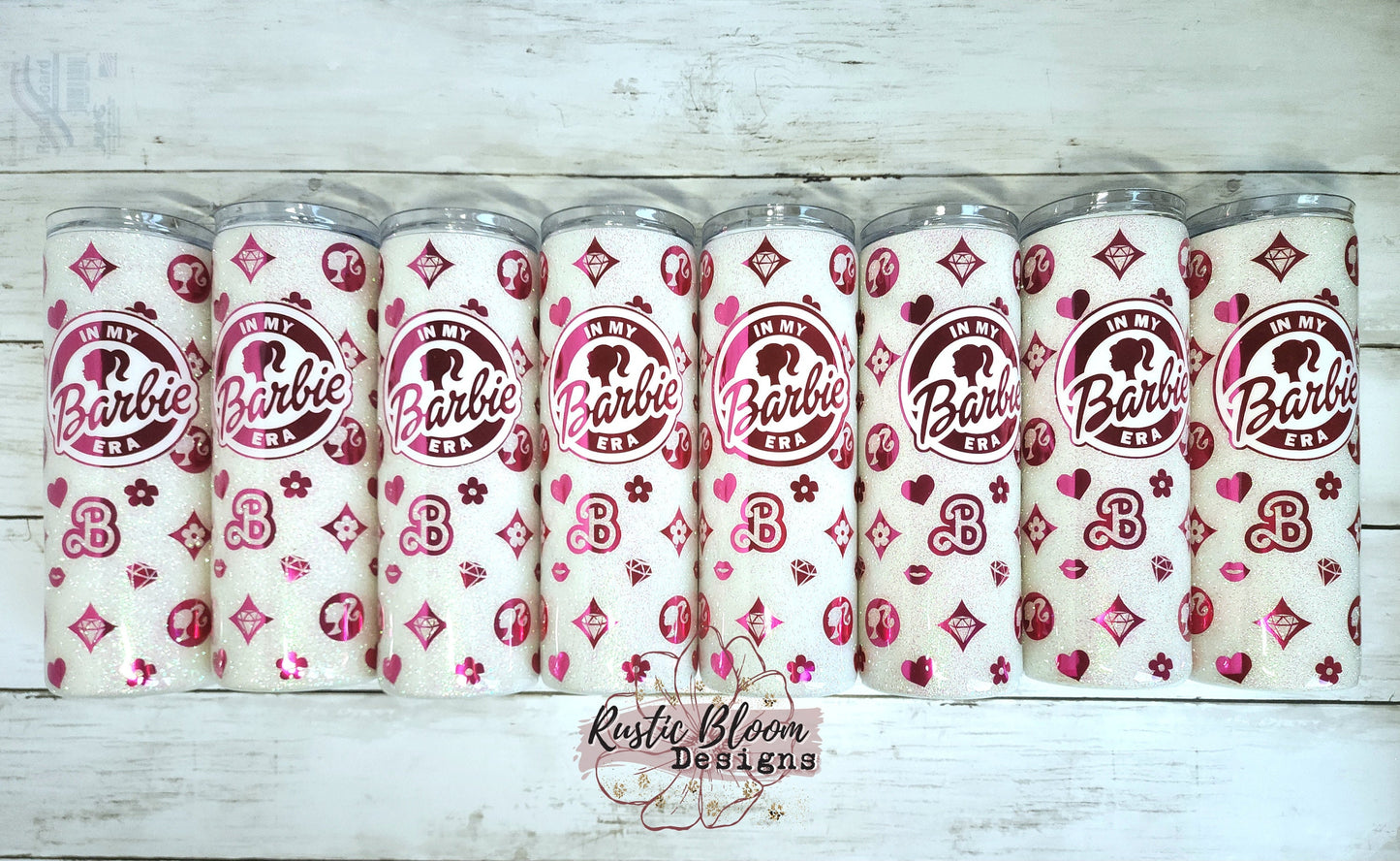 In my Era Doll Era LV Style Glitter Tumbler Personalized Custom Travel Coffee Mug Gift for Her Pink Doll Era Insulated Coffee Mug Barbie