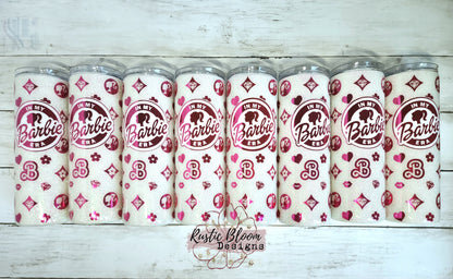 In my Era Doll Era LV Style Glitter Tumbler Personalized Custom Travel Coffee Mug Gift for Her Pink Doll Era Insulated Coffee Mug Barbie