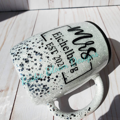 GLITTER Bride and Groom Tumbler Bridal Party Gift Mrs. MR. Personalized Bride To Be Custom Tumbler Wifey Hubby Coffee mug Can Coozie wedding