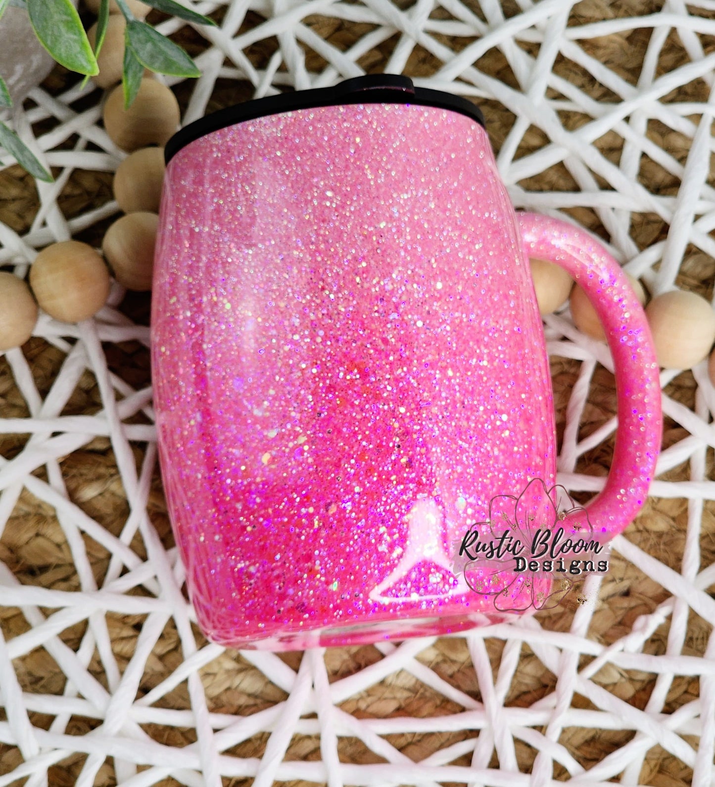 Hot Pink Neon Ombre Glitter Tumbler with Handle Straw Personalized Custom Travel Coffee Mug Gift for Mother's Mama Cup Girly Sparkly Epoxy
