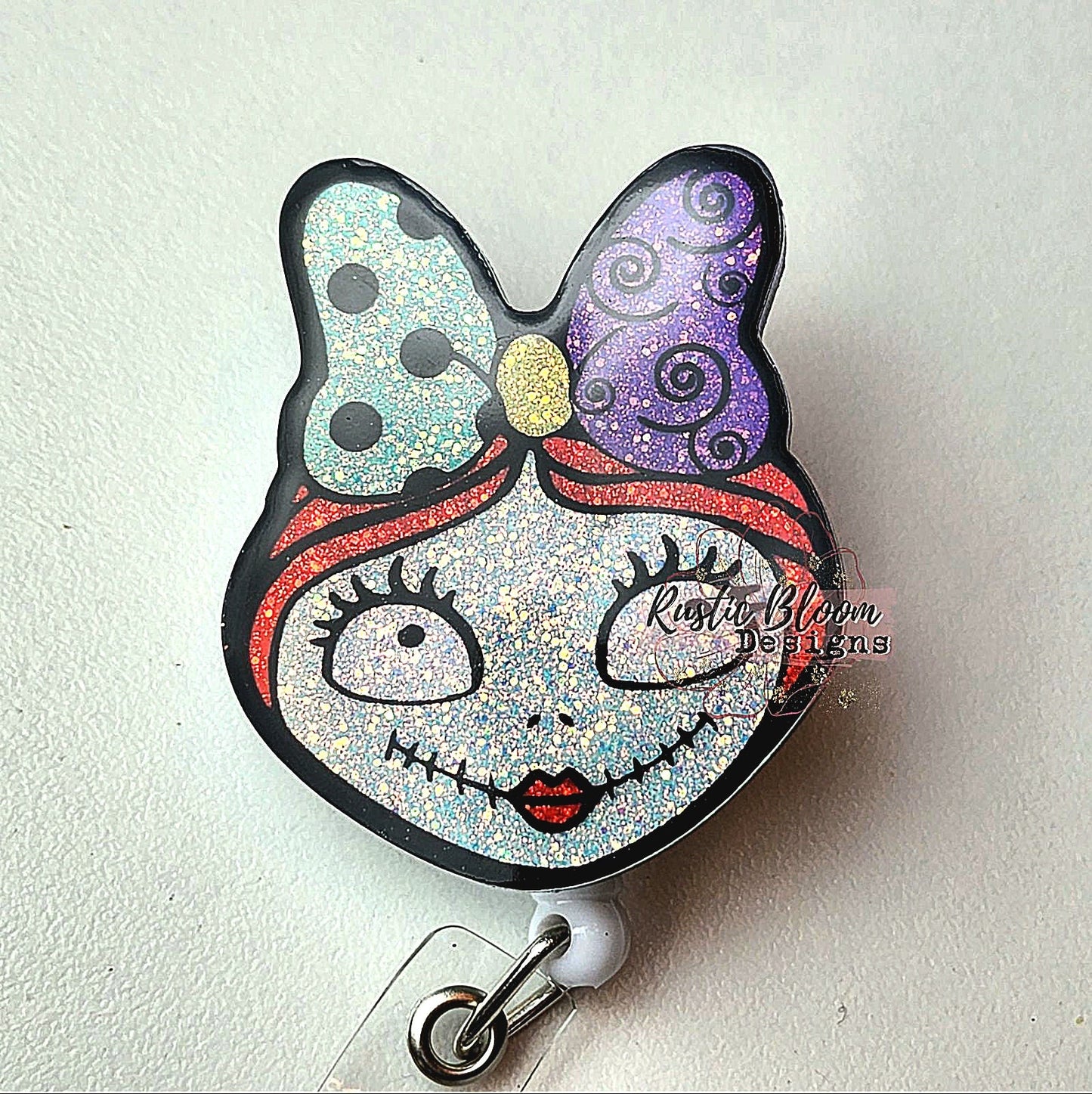 Sally Nightmare Before Christmas inspired Sally Glitter Retracatable Badge Reel Custom Personalized Nurse Cute Badge Reel
