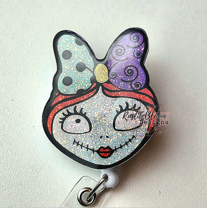 Sally Nightmare Before Christmas inspired Sally Glitter Retracatable Badge Reel Custom Personalized Nurse Cute Badge Reel