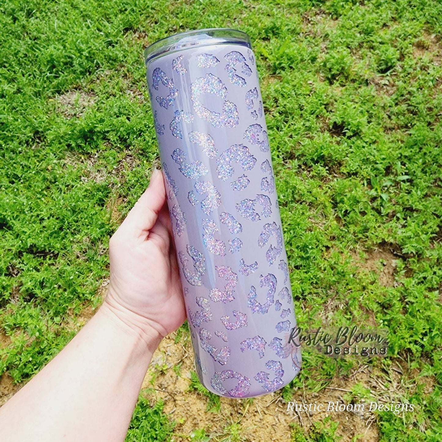 Purple Glitter Peekaboo Leopard Print Cheetah Tumbler Custom Gift for Her Travel Mug Personalized Insulated Coffee Cup Handle Hot Drinks