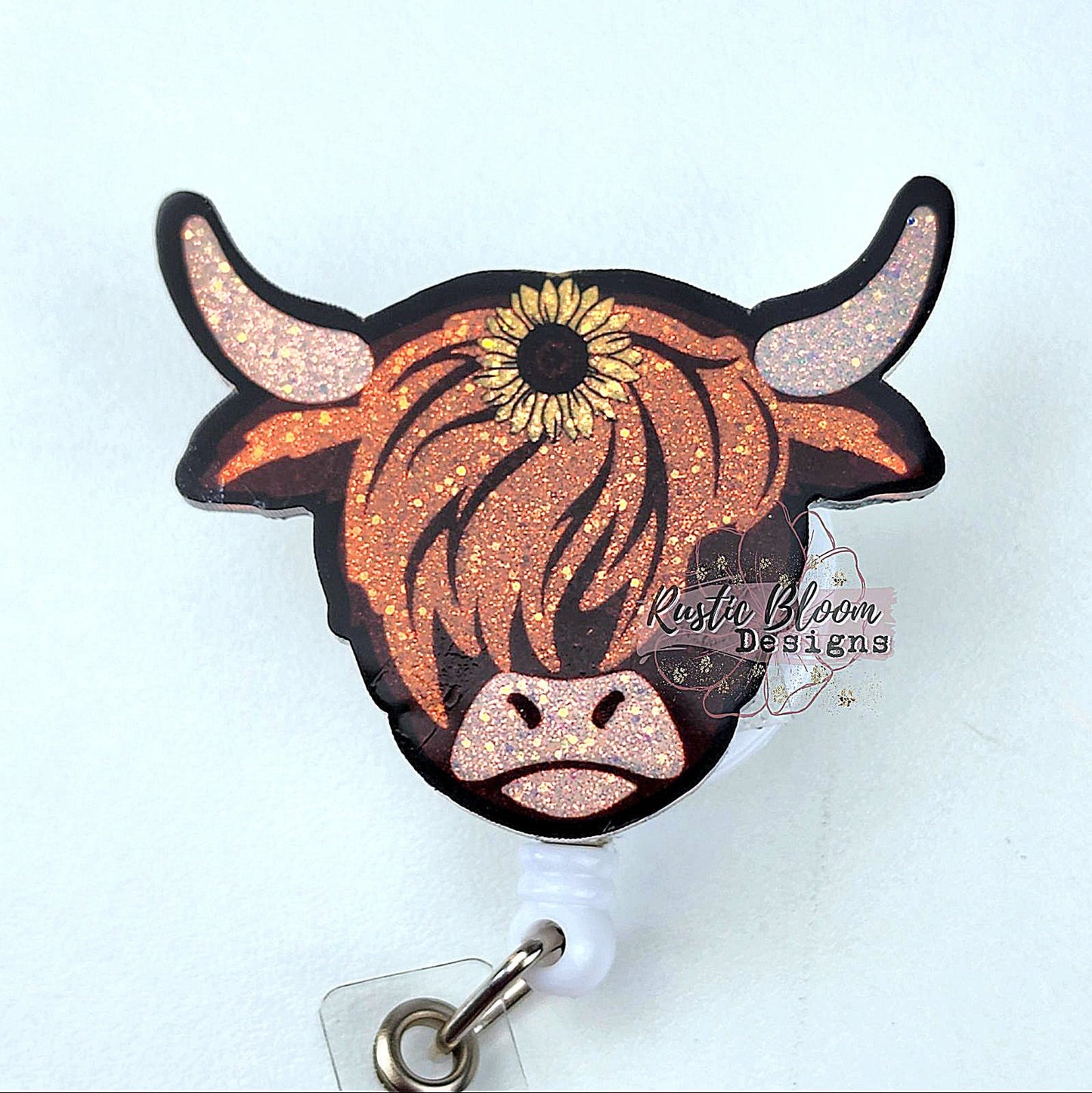 HIGHLAND Cow Glitter Badge Nurse Name Holder Custom Gift For Her Work ID holder Western