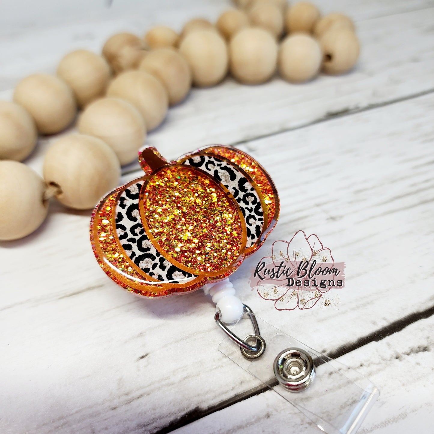 Fall Leopard Pumpkin Glitter Badge Reel  Interchangeable Name Tag Work ID Holder Personalized Nurse Gift for Teacher Holiday Badge