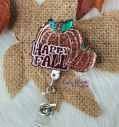 Fall Leopard Pumpkin Glitter Badge Reel  Interchangeable Name Tag Work ID Holder Personalized Nurse Gift for Teacher Holiday Badge