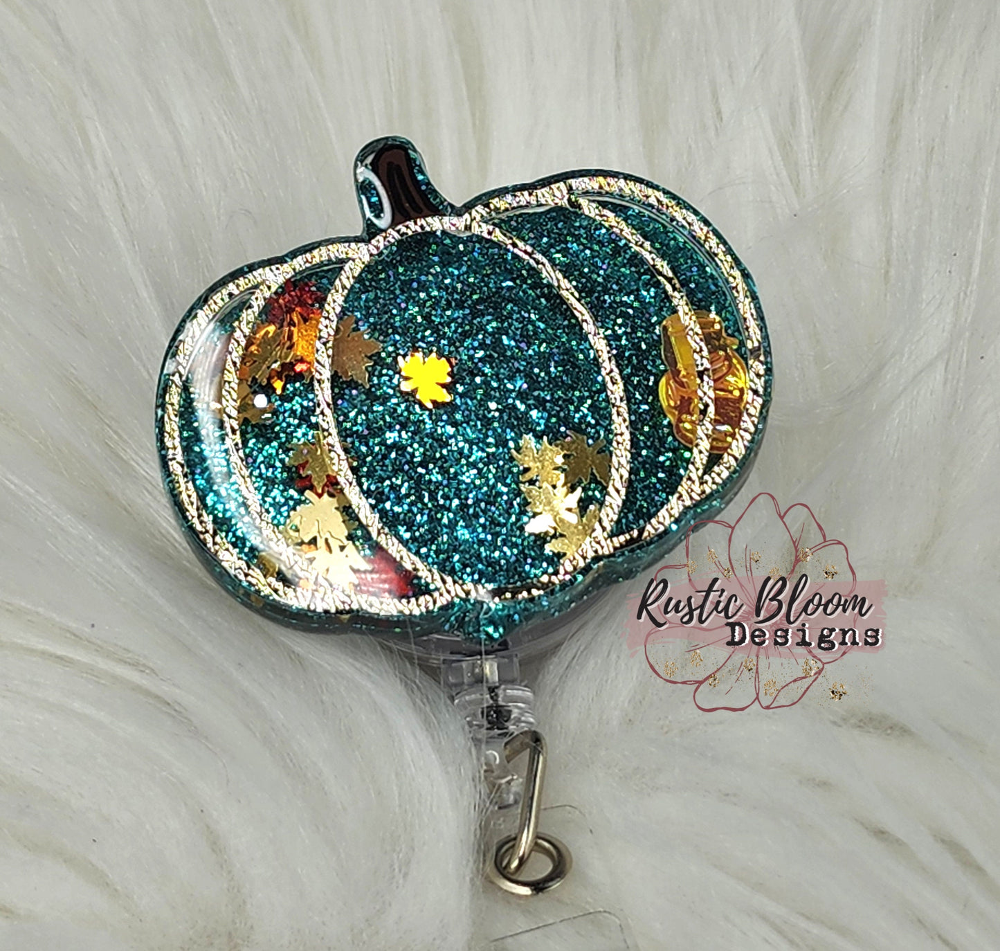 Fall Leopard Pumpkin Glitter Badge Reel  Interchangeable Name Tag Work ID Holder Personalized Nurse Gift for Teacher Holiday Badge