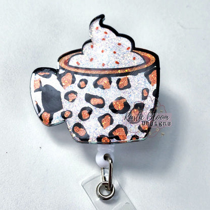 Leopard Print Coffee Mug ID Holder Nurse Gift for Teacher Halloween Badge Holiday Name Holder