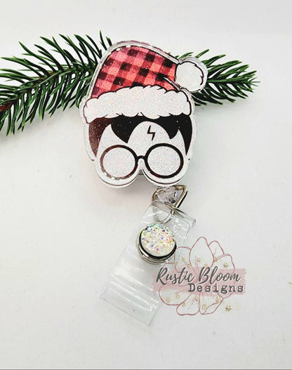 Glitter Harry Potter Santa Hat Badge Reel Interchangeable retractable Custom Work ID Nurse Gift Teacher Christmas Buffalo Plaid