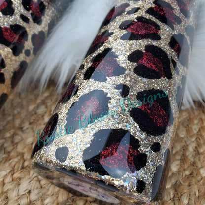 Personalized Black Gold Leopard Glitter Tumbler