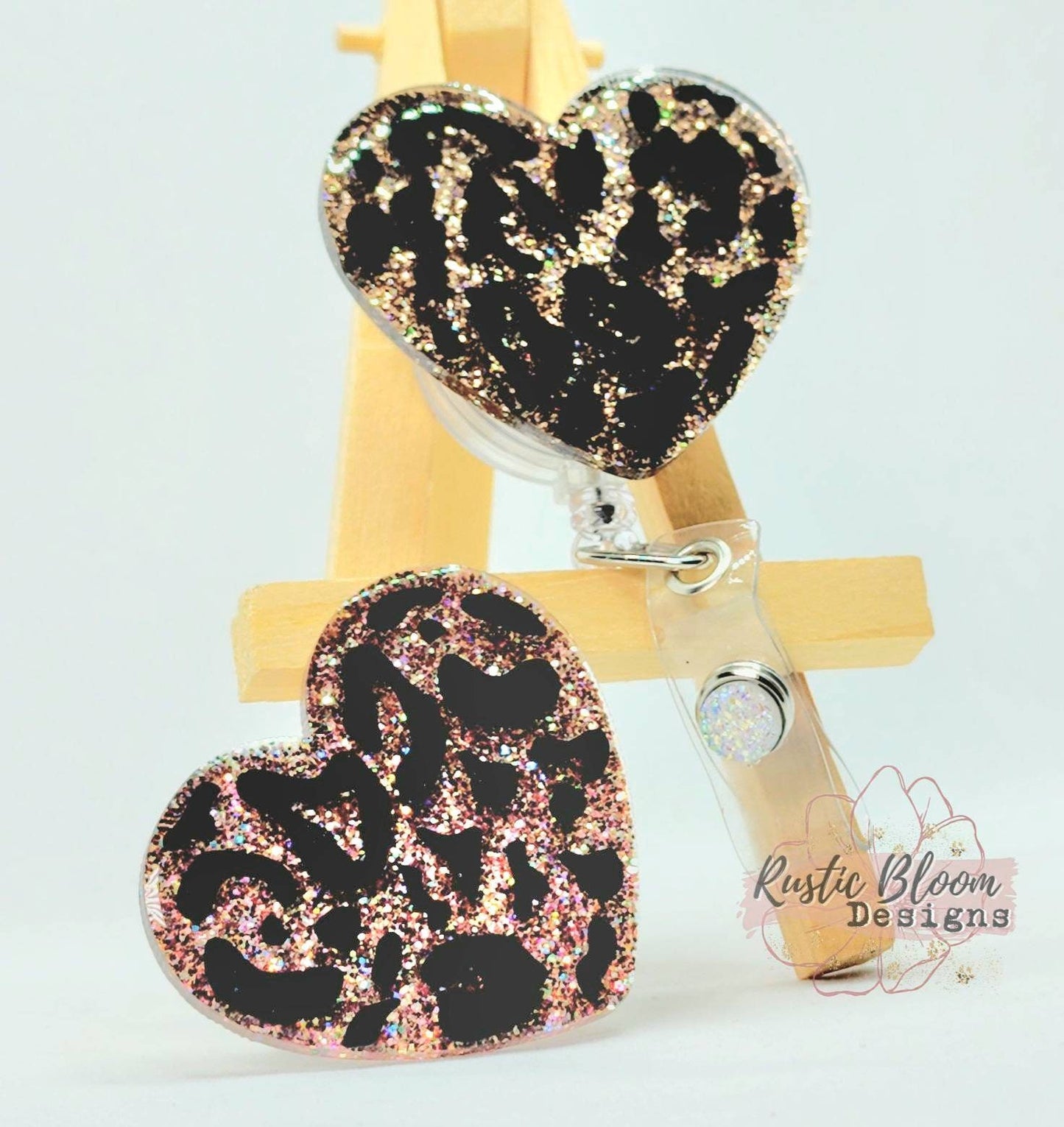 Heart Shaped Leopard Print and glitter Badge Reel