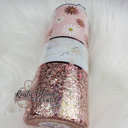 Daisy Rose Gold Glitter Tumbler  Mother's Day gift Custom Cups Nurse Gifts Personalized gifts teacher appreciation gift for mom gift