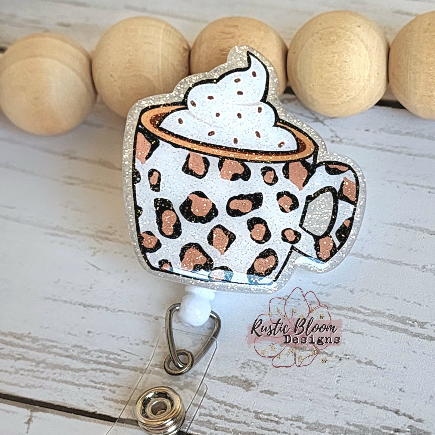 Leopard Print Coffee Mug ID Holder Nurse Gift for Teacher Halloween Badge Holiday Name Holder