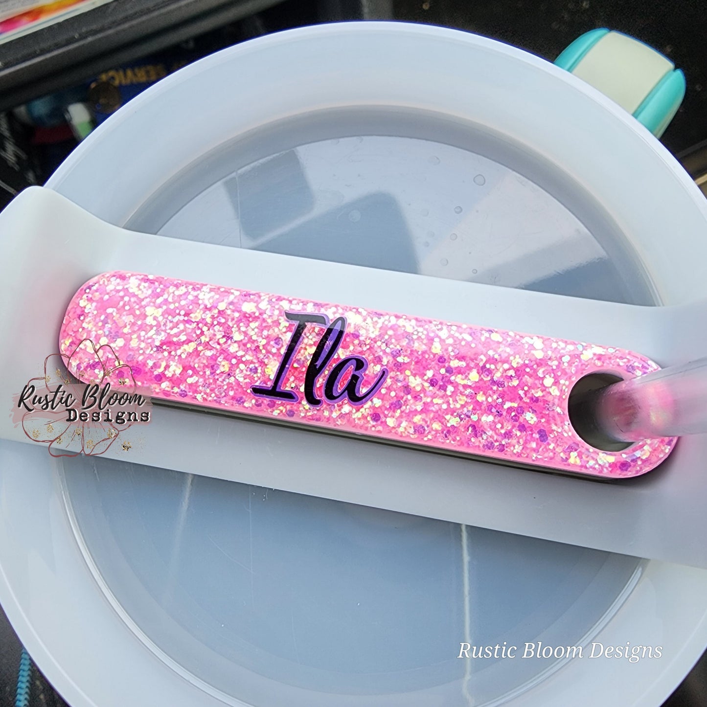 Persinalized Glitter 40 oz  Stanley Name tag Cute ID Custom Cup disc Sparkly Name Tag
