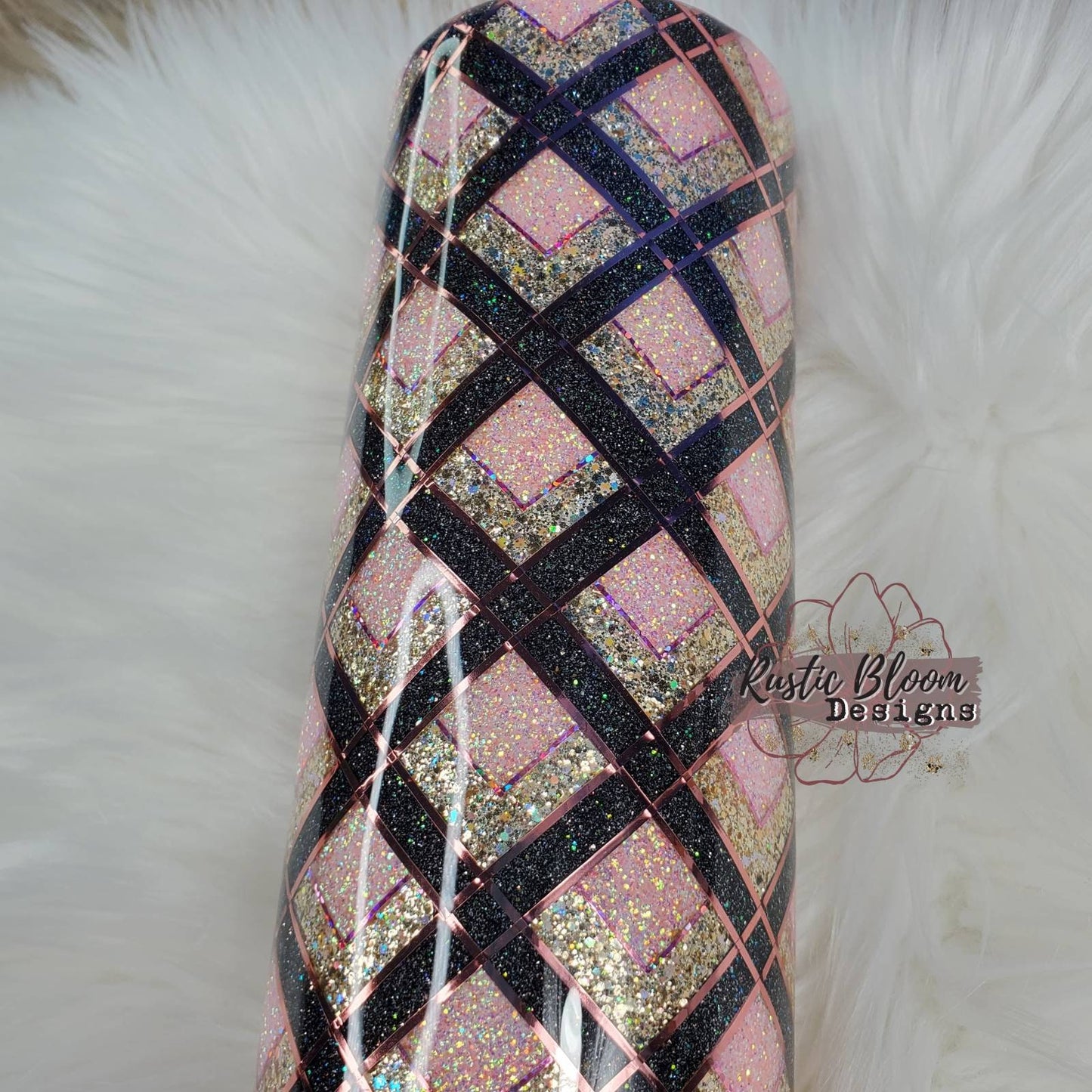 Glitter Pink Gold Lattice  Pattern Tumbler Custom Gift for Her Personalized Travel Insulated Travel Mug To Go Insulated Stainless steel Cup