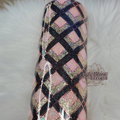 Glitter Pink Gold Lattice  Pattern Tumbler Custom Gift for Her Personalized Travel Insulated Travel Mug To Go Insulated Stainless steel Cup
