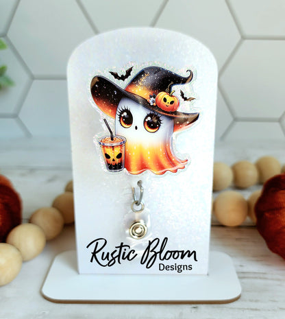 Ghost Witch Hat halloween Glitter Badge Reel Interchangeable Name Tag Work ID Holder Personalized Nurse Gift for Teacher