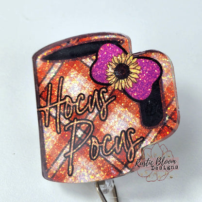 Hocus pocus Glitter Badge Reel Interchangeable Name Tag Work ID Holder Personalized Nurse Gift for Teacher